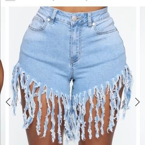 Light Blue Fringe FASHION NOVA Denim Shorts